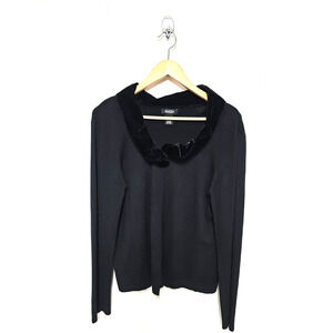Peck & Peck Womens SZ L Black Open Front Shrug Velvet Collar Whimsy Goth Twee